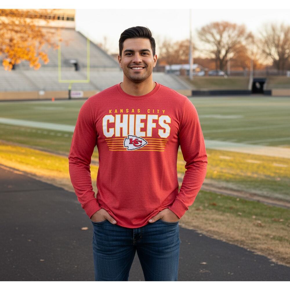 Men's NFL Majestic Kansas City Chiefs Long Sleeve T-Shirt Red XL Sportswear